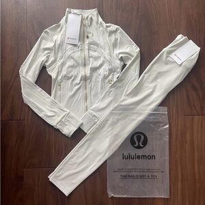 White & Gold Lululemon Define Jacket & Leggings Set Women’s Size 4